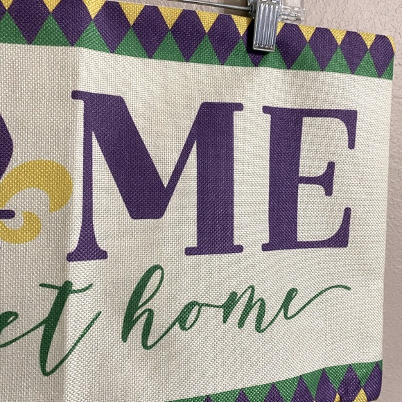 "Home Sweet Home" Pillow Cover 20x12 Mardi Gras Purple Green Gold Fleur de Lis - Picture 2 of 3
